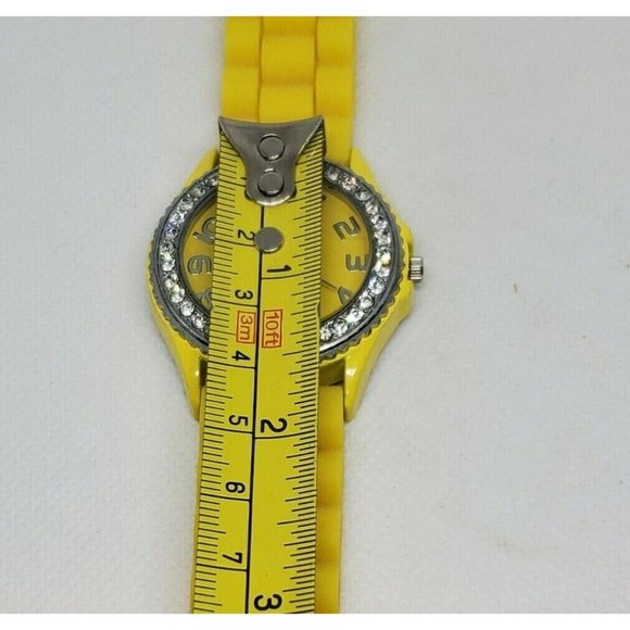 Geneva Faux Diamond Silicone Band Yellow Stainless Steel Back Rare Watch main image 4